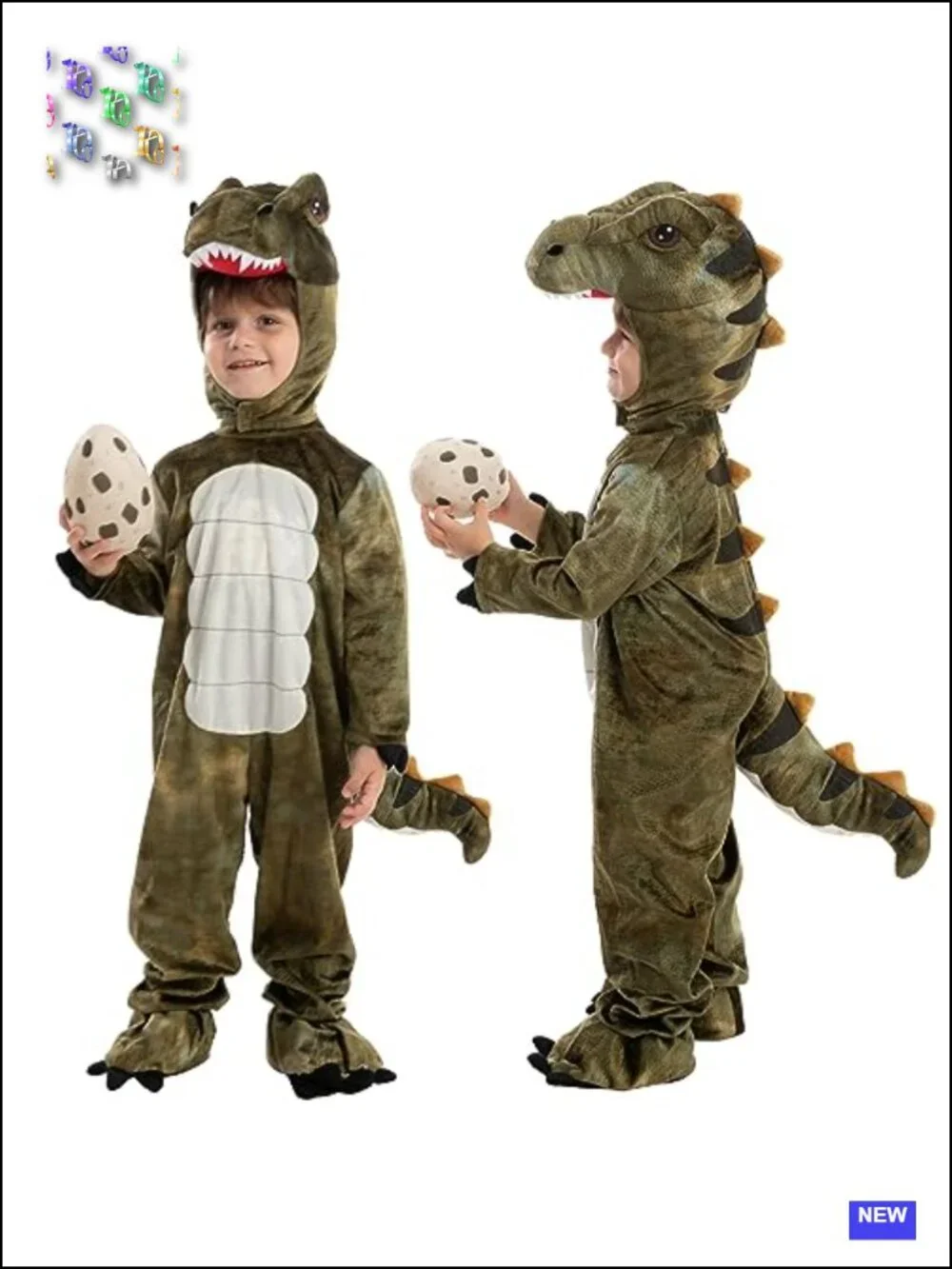 Lifelike T.Rex Dinosaur Jumpsuit Halloween Costume with Hood, Booties & Egg